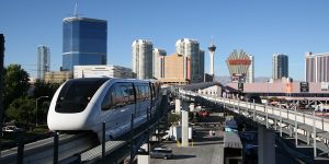 The Tram in Vegas coming into the station